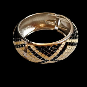 Vintage Silver Tone Black and White Hinge Bangle